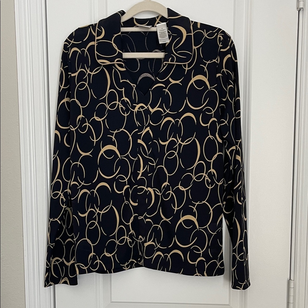 Liz Claiborne Black and Cream Patterned Blouse